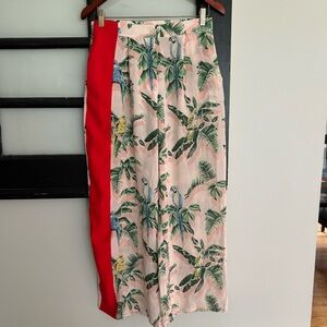 Italian Silk Palazzo Wide Leg Pants Birds Floral Made in Italy Size 4